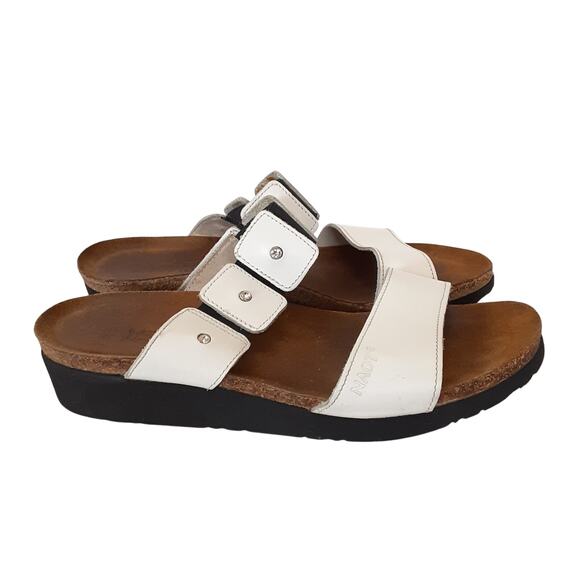 Naot Ashley Rhinestone White Leather Slide Sandals Open Toe Womens 7 Orthotic - Picture 4 of 9